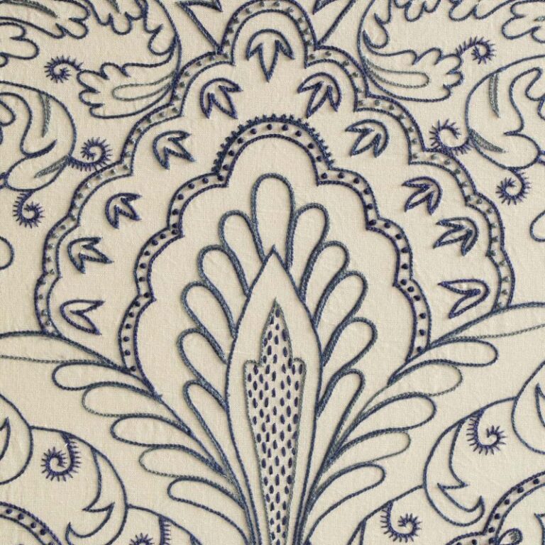 ACANTHUS LEAF CREWELWORK IN BLUE