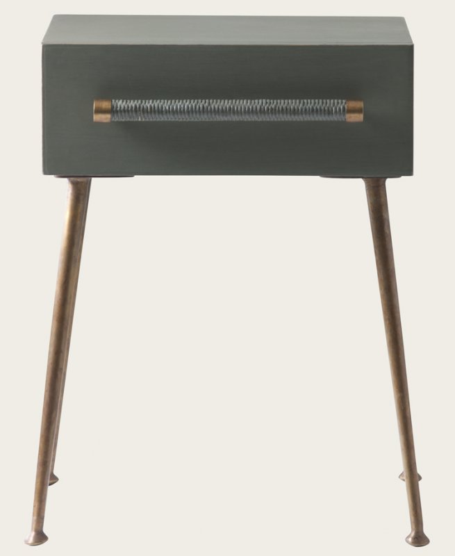 BEDSIDE TABLE ONE DRAWER WICKER HANDLE BRASS TRIM & LEGS