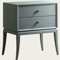 BEDSIDE TABLE WITH TWO DRAWERS & BRASS PULLS