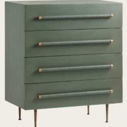 CHEST WITH FOUR DRAWERS WICKER HANDLES BRASS TRIM & LEGS