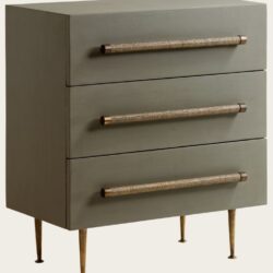 CHEST WITH THREE DRAWERS WICKER HANDLES BRASS TRIM & LEGS