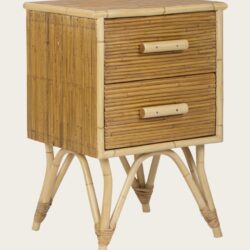 SPLIT CANE BAMBOO BEDSIDE TABLE WITH TWO DRAWERS